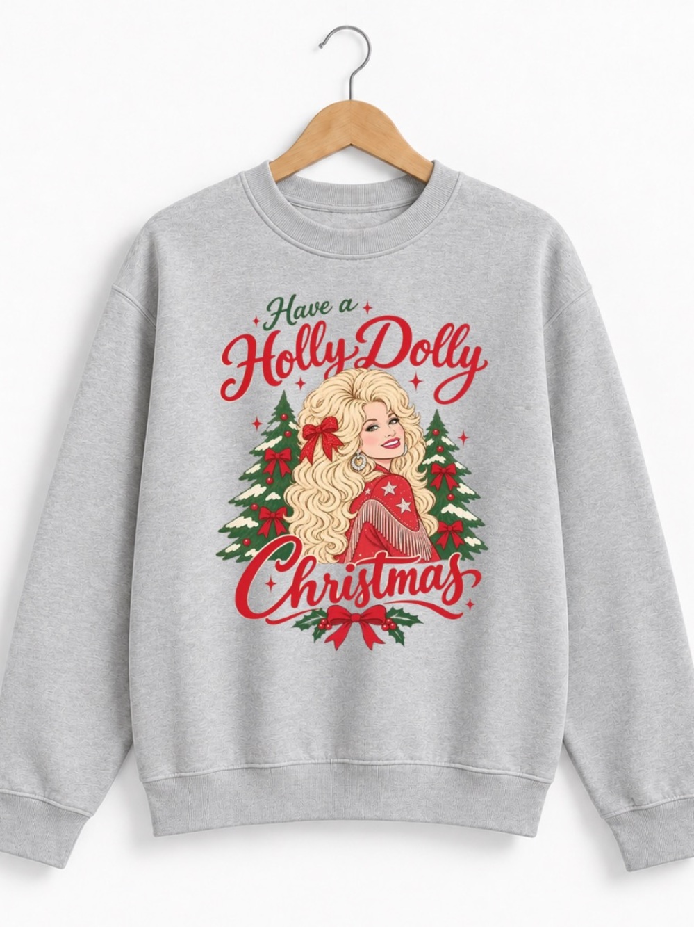 ASHGREY Crewneck Sweatshirt with Red & Green Holly Dolly Christmas Graphic